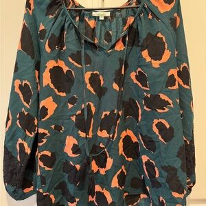 JADE  Teal and Orange Leopard Print Top